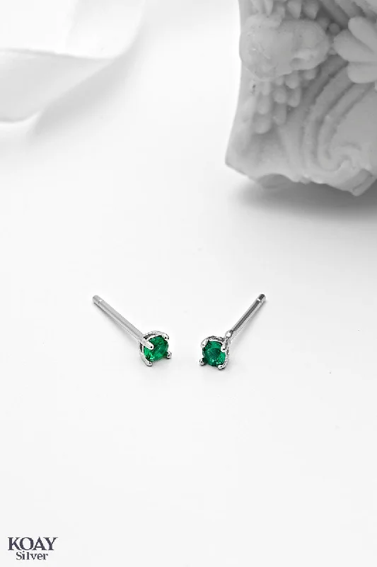 handmade silver earrings for women -Tiny Green Zircon Earring