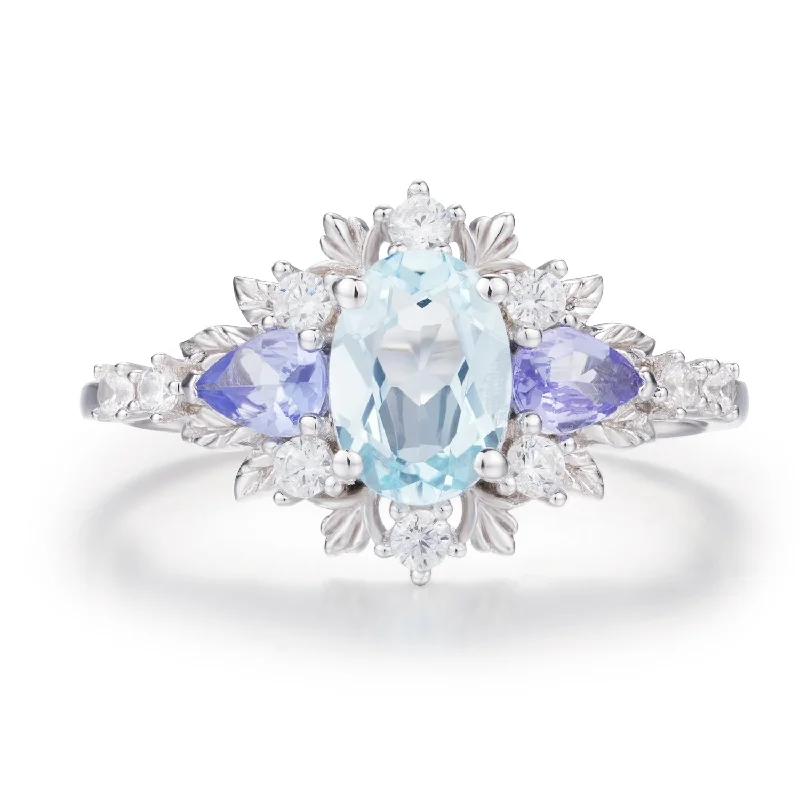 adjustable necklaces for women -Dahlia Aquamarine Tanzanite Ring©