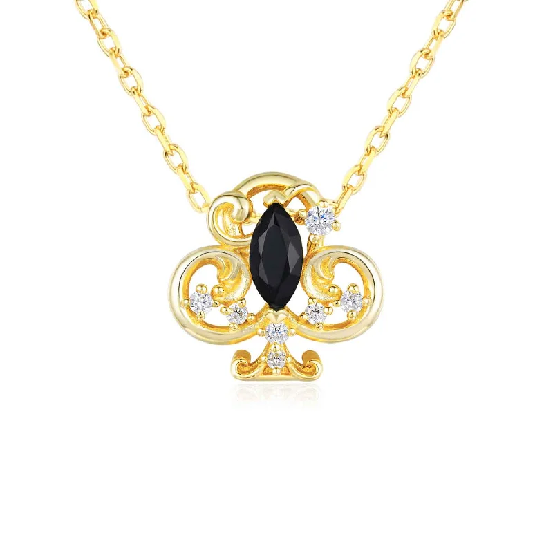 zodiac necklaces for women -Clover Club Black Onyx Necklace (Yellow Gold)