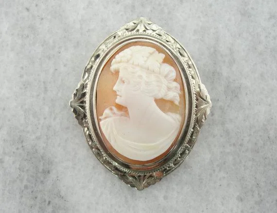 Engraved Flat Bezel Edge Antique Cameo Brooch