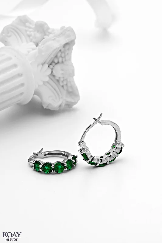 luxurious pearl drop earrings -Green Zircons Hoop