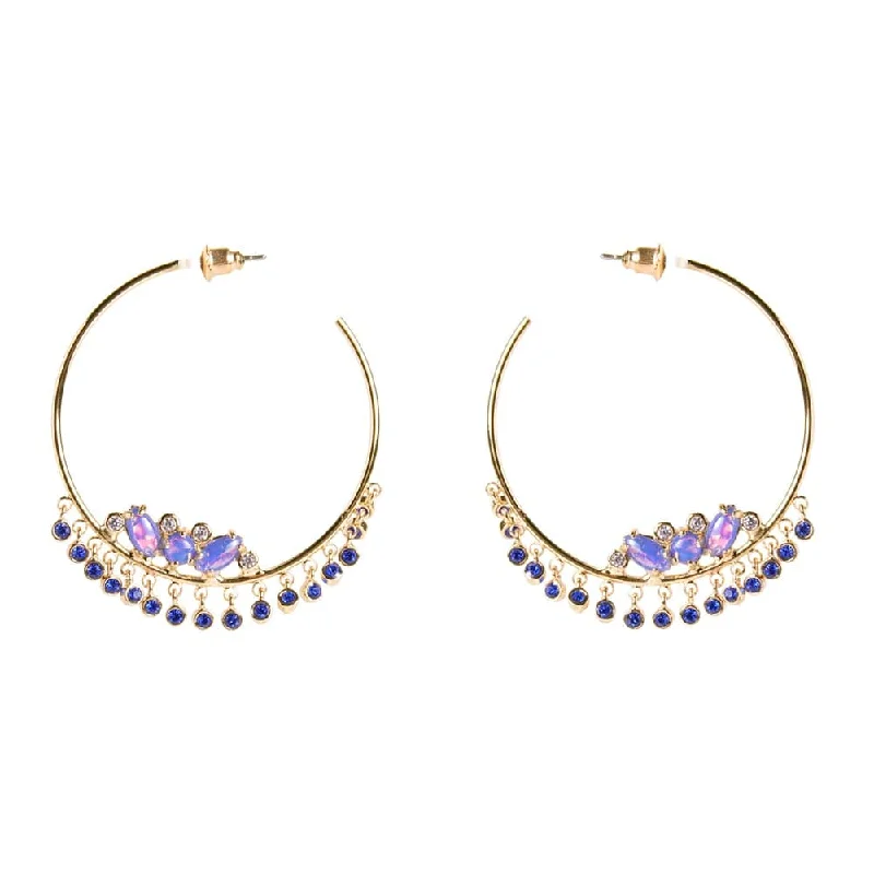 cute earrings for women -Ophelia Opal and Sapphire Blue Gold Hoop Earrings