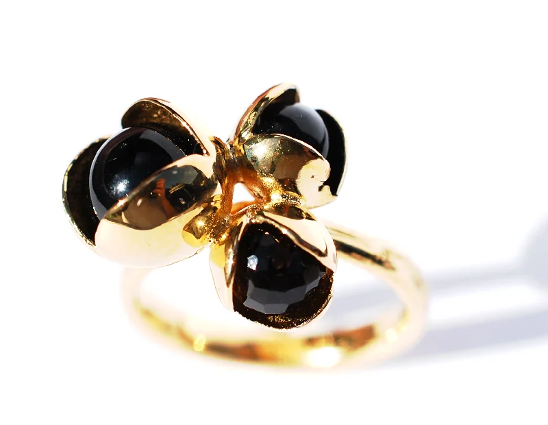 personalized rings for women -14. Black Bud Floret Triple Ring