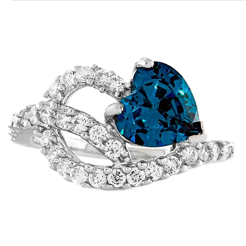 eternity bands for women -Ottavia: 2.9ct Heart-cut Blue Zircon Ice CZ Heart-n-Heart Promise Ring