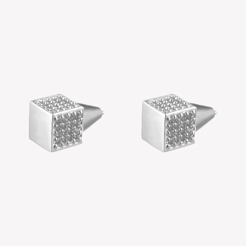 fashion hoop earrings for women -PAVÉ CUBE STUD EARRINGS