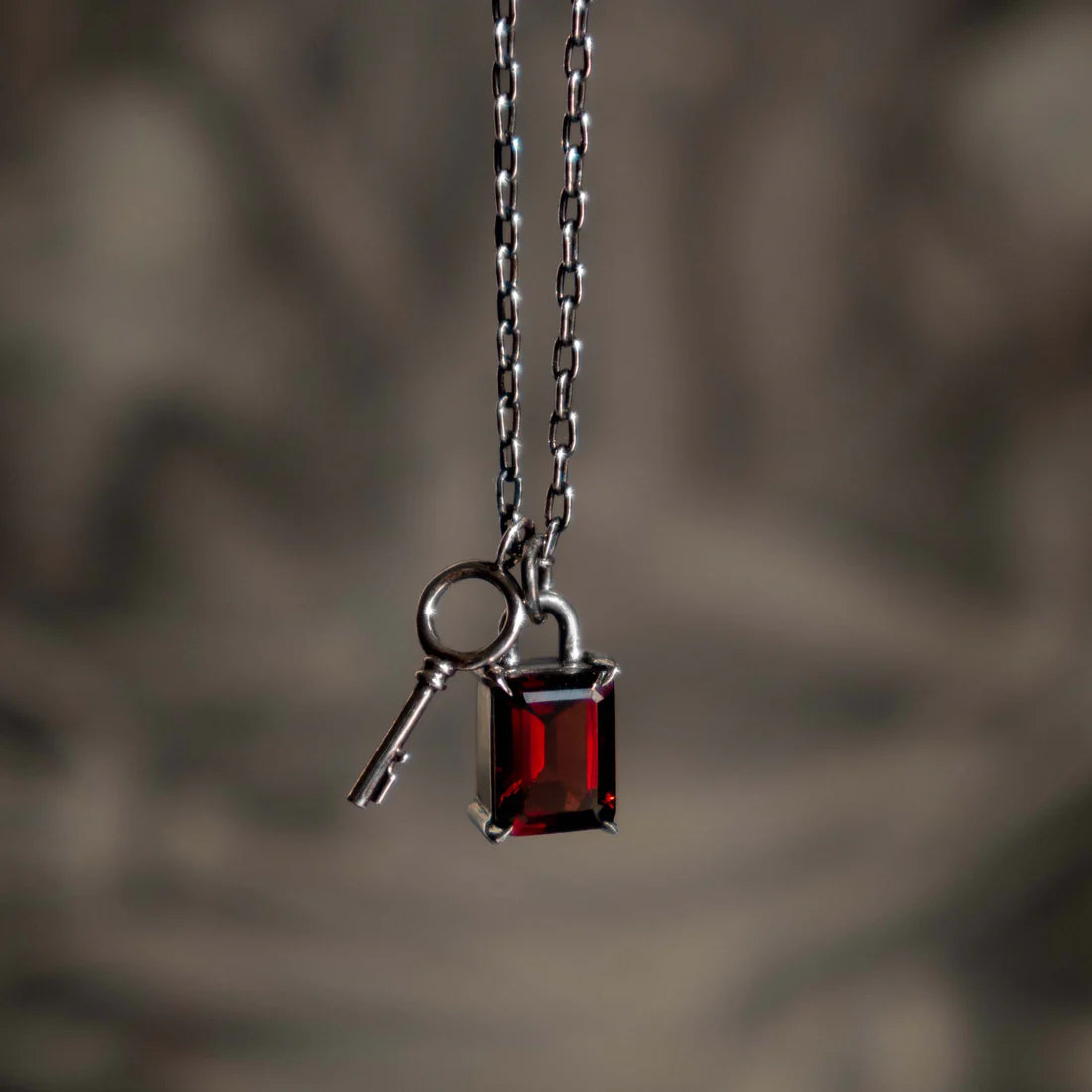 layered gemstone necklaces for women -Gem Padlock and Key Charm Necklace - Sterling Silver