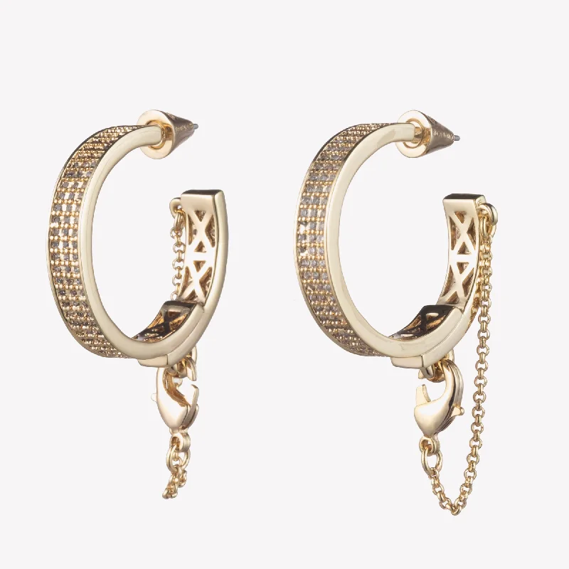 diamond earrings for women -PAVÉ SAFETY CHAIN HOOP EARRINGS