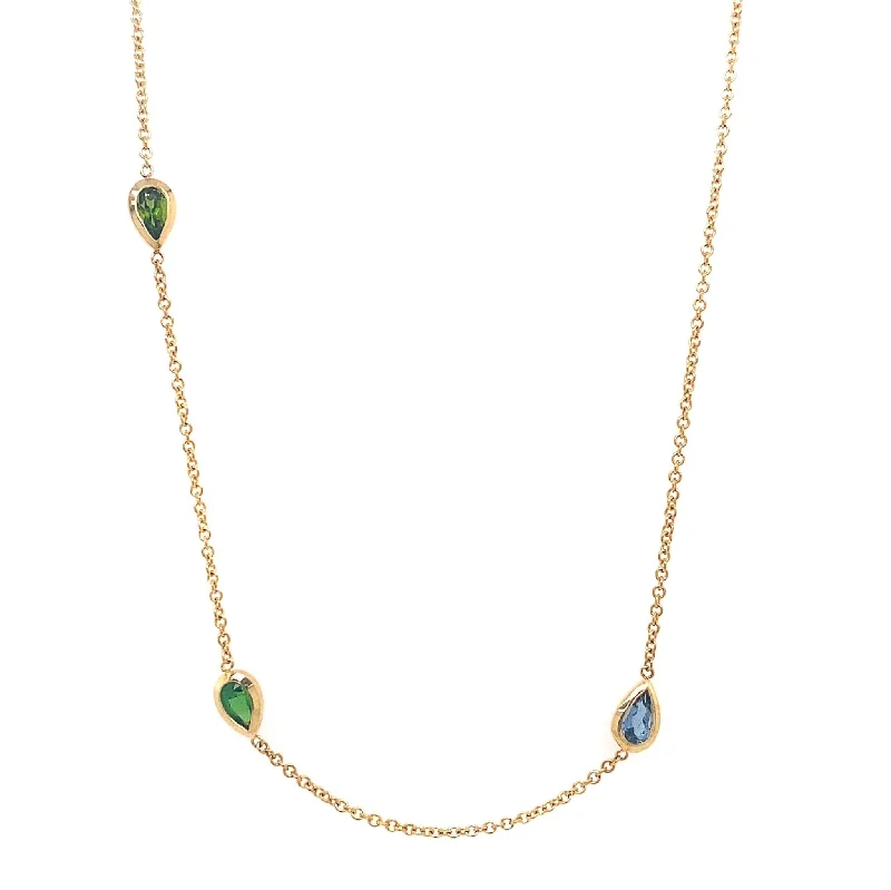 art deco necklaces for women -Birthstone Bezel Pear Necklace