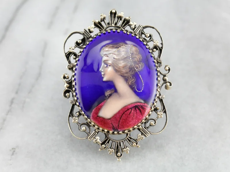 Exquisite Enamel Porcelain Cameo Brooch or Pendant