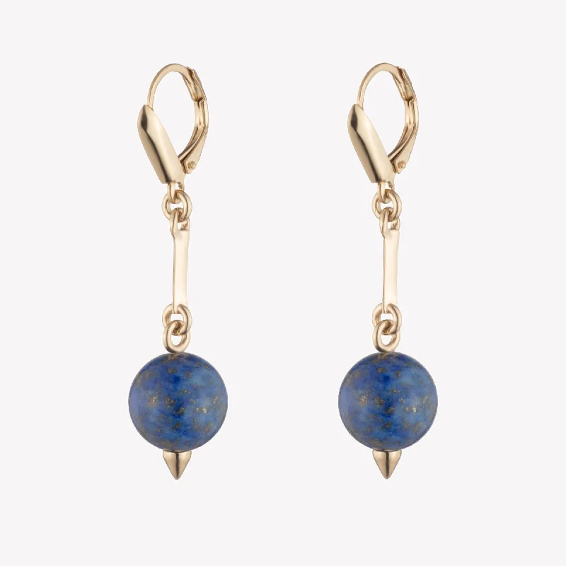 simple hoop earrings for women -BEADED SPHERE DROP EARRINGS - LAPIS LAZULI