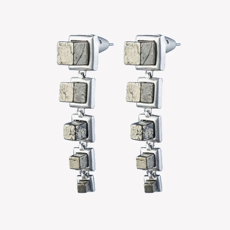 bold earrings for women -GRADUATED CUBE EARRINGS - PYRITE