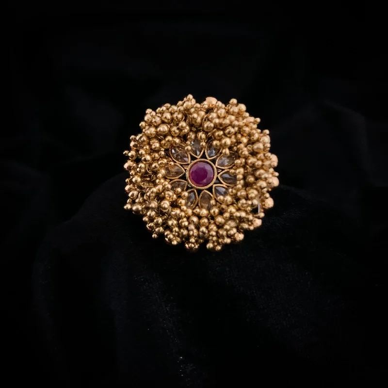 luxury gemstone rings -Antique Gold Adjustable Finger Ring with Red stone