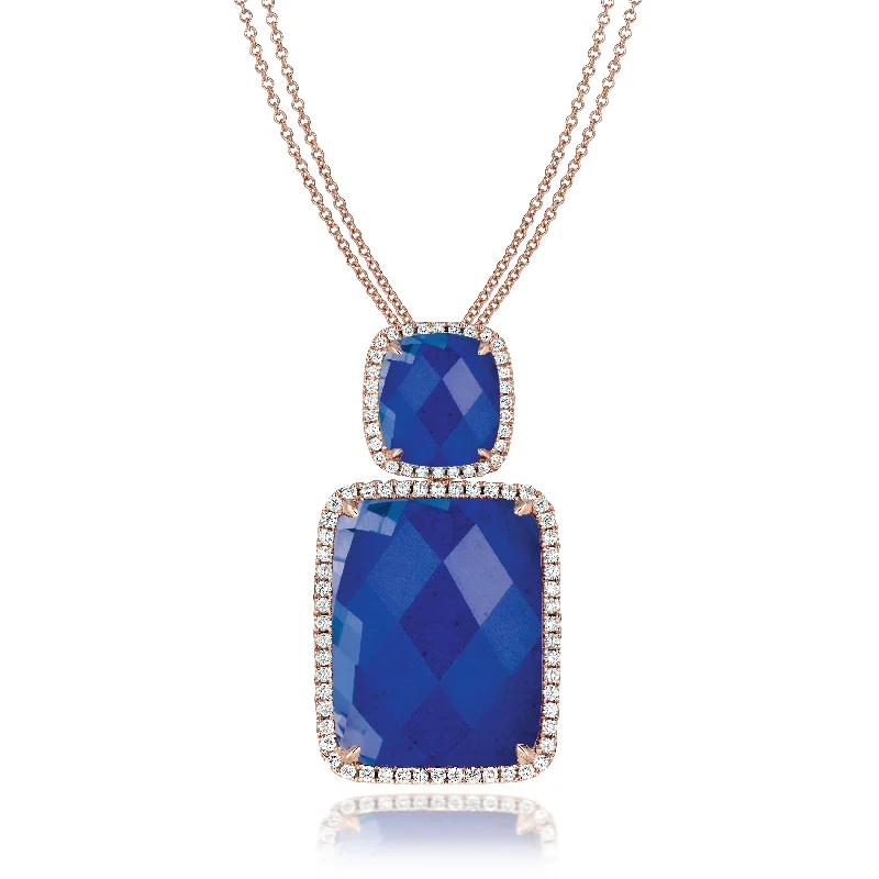 gemstone necklaces with gold chain -Lapis and Diamond Pendant