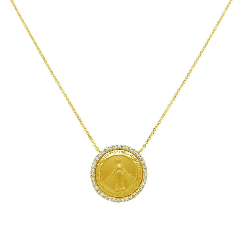 gold necklaces for women -Diamond Halo Miraculous Medal