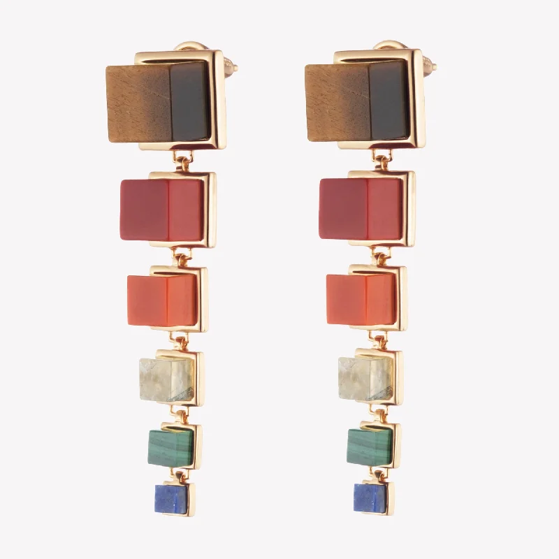 casual earrings for women -GRADUATED CUBE EARRINGS - PRISM