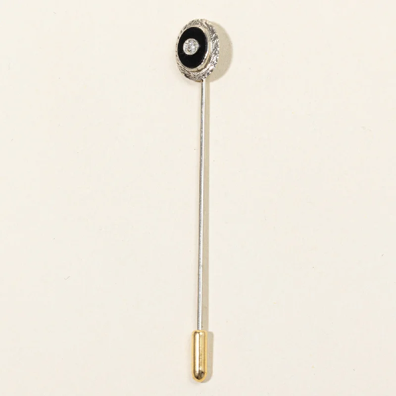 Onyx & Diamond Pin | 0.75ct, 0.015ct |