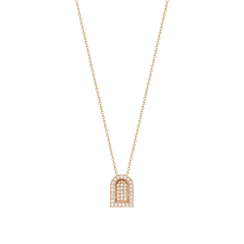 engraved silver necklaces for women -L'Arc Voyage Charm GM, 18k Rose Gold with Colisée Diamonds on Chain Necklace