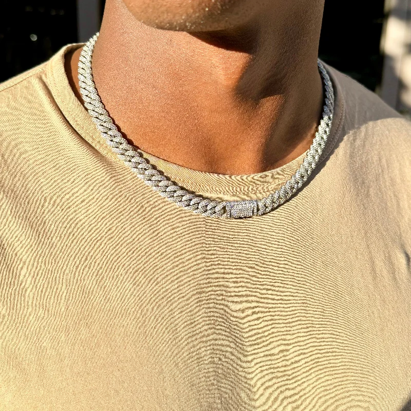 anniversary necklaces for women -Men's Silver Diamond Cuban Chain Necklace