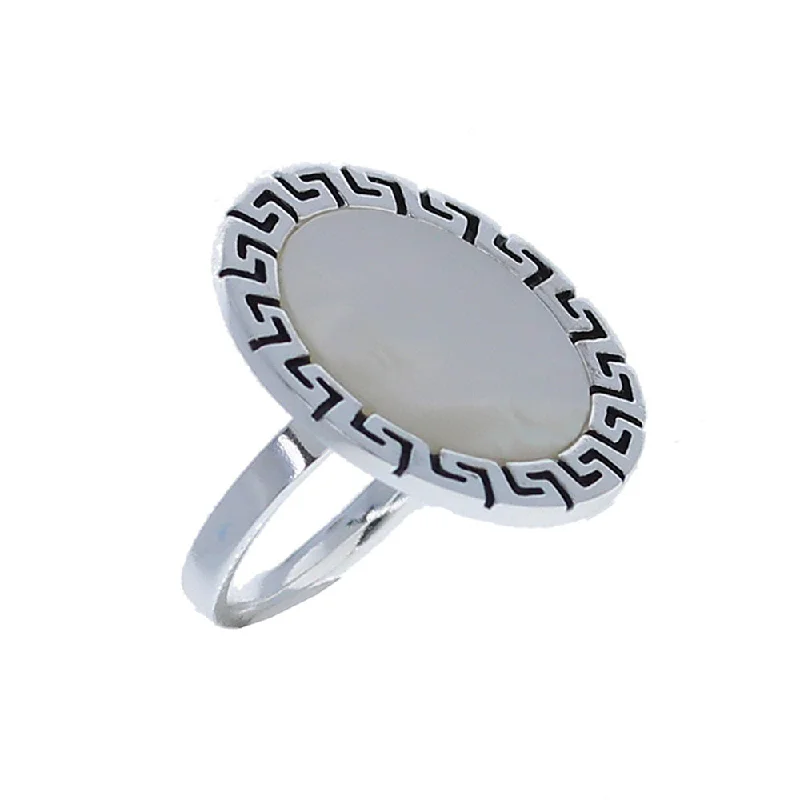 luxury promise rings -Greek Key Pearl Ring