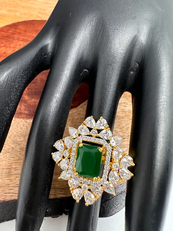 statement rings for women -AD Green Stone Ring