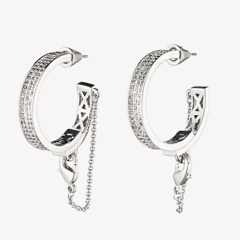 trendy earrings for women -PAVÉ SAFETY CHAIN HOOP EARRINGS