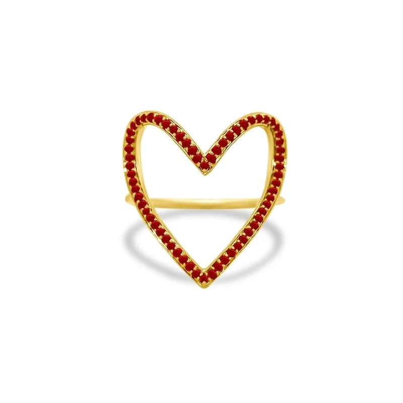 dainty gold necklaces for women -Open Heart Ruby Ring