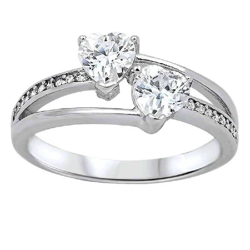 solitaire rings for women -Helena: 1.26ct Russian IOF CZ 2 Hearts in Love Split Band Promise Ring