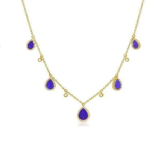 diamond pendant necklaces for women -Lapis and Diamond Necklace