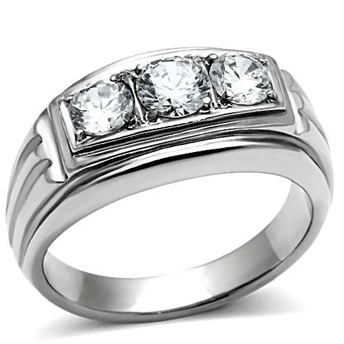 custom name rings -Navarro: Mens 1.0ct Russian Ice Diamond CZ 3 Stone Journey Steel Ring