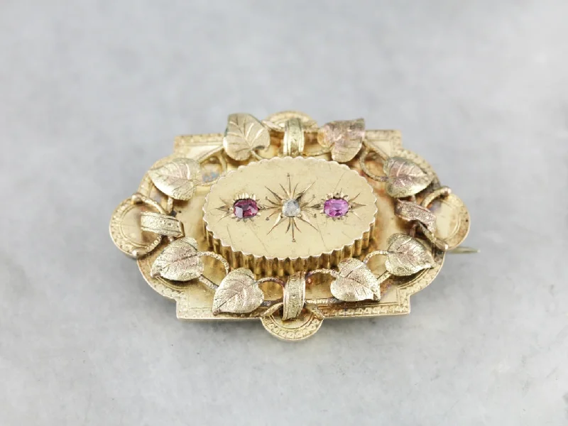 Victorian Botanical Diamond Brooch Pendant