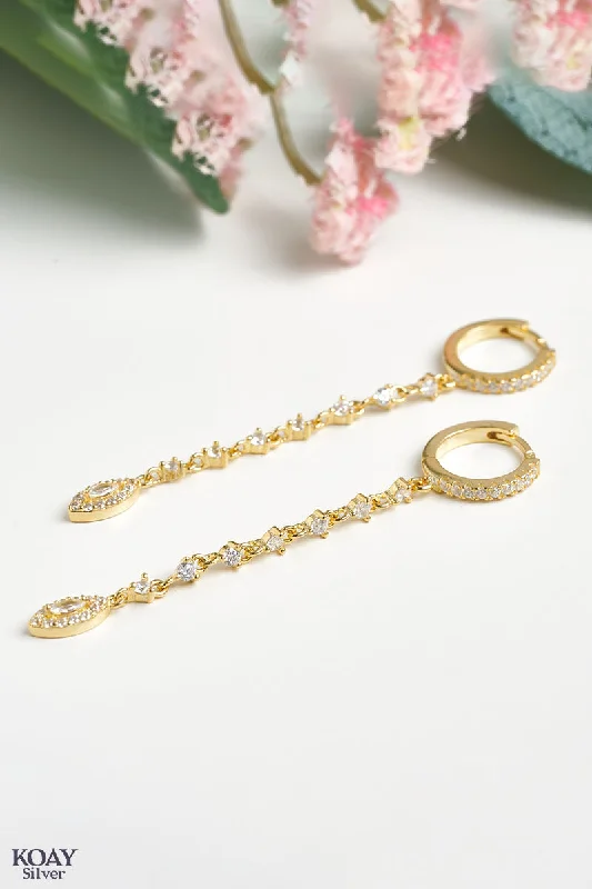 boho earrings for women -Oval Zircon Chain Earring (GP)