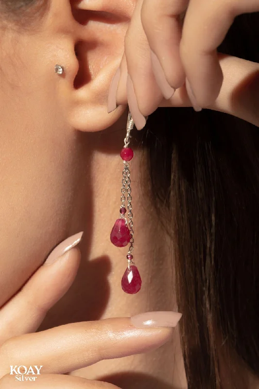 luxury drop earrings for women -Fuchsia Stones Earring