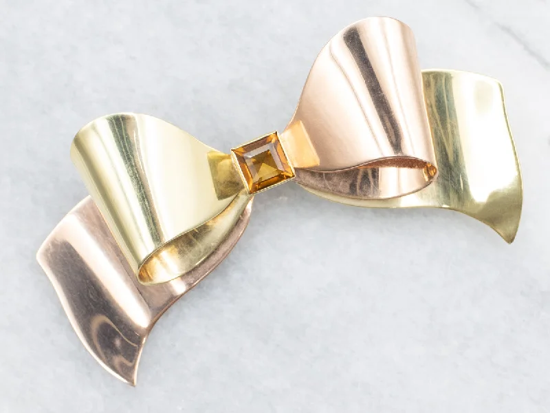 Tiffany & Co. Citrine Two Tone Gold Bow Brooch