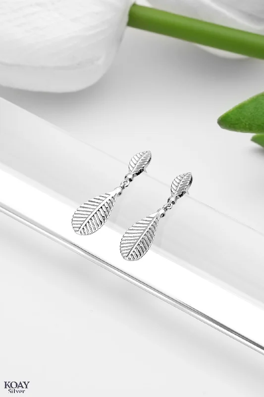 stud earrings for women -Plain Two Feathers Earring