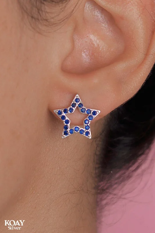 cute earrings for women -Single Zircon Blue Star Earring