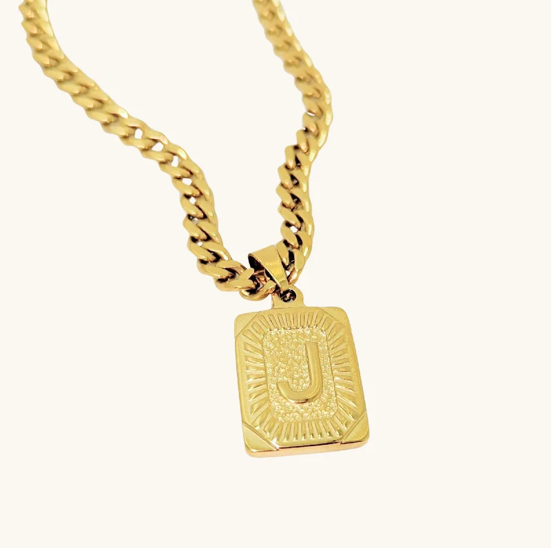 art deco necklaces for women -Men's Cuban Chain Initial Necklace