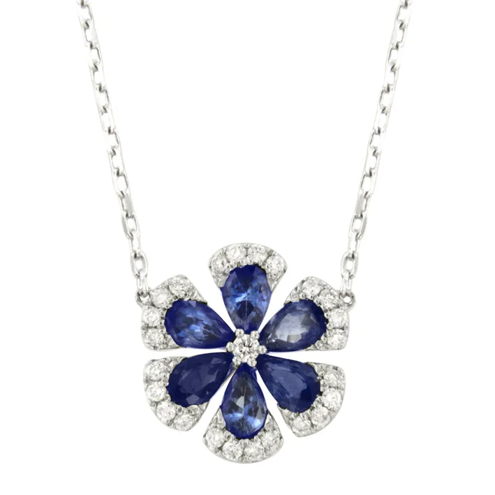 engraved gold necklaces for women -Sapphire and Diamond Flower Necklace