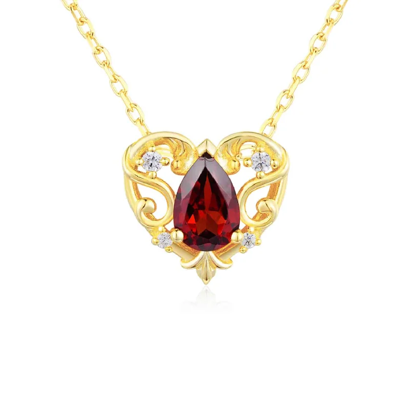 infinity necklaces for women -Rosy Heart Mozambique Garnet Necklace (Yellow Gold)