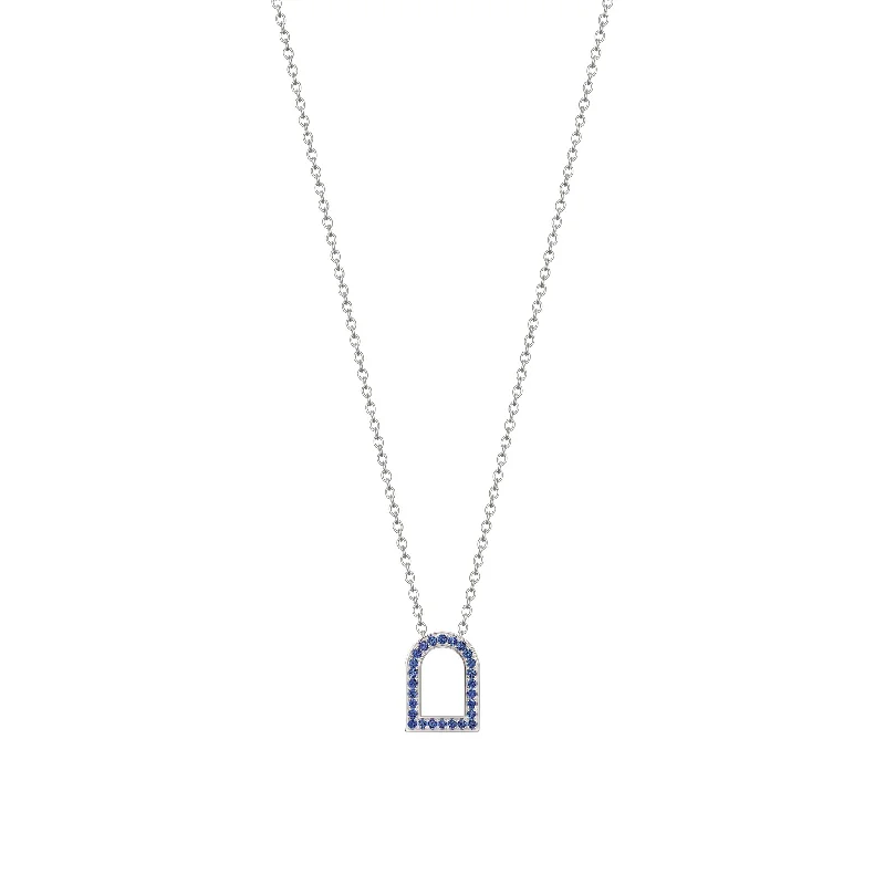 infinity pendant necklaces for women -L'Arc Voyage Charm MM, 18k White Gold with Galerie Blue Sapphires on Chain Necklace