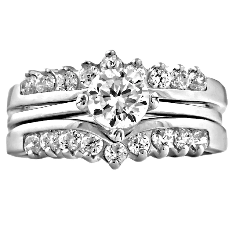 birthstone engagement rings -Princess Christina: Ice on Fire CZ Wedding Ring Set with Ring Guard