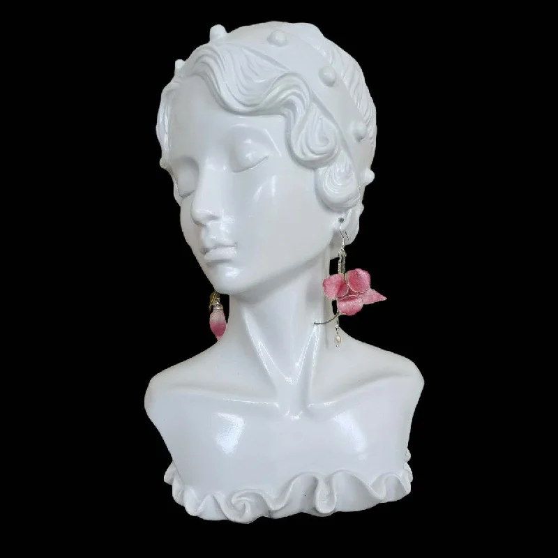 silver stud earrings for women -AB Bespoke Earrings - Pink Silk Earrings(Ronghua)