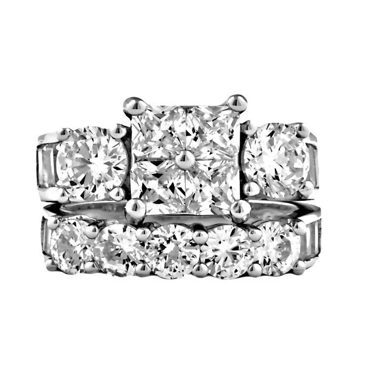 eternity rings for couples -Vanessa: 8.15ct Ice on Fire CZ 2 Piece Wedding Ring Set Sterling Silver