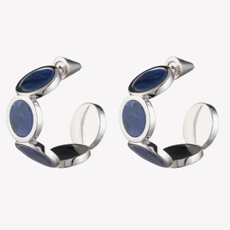 bold stud earrings for women -INLAID ROUND HOOPS - LAPIS LAZULI