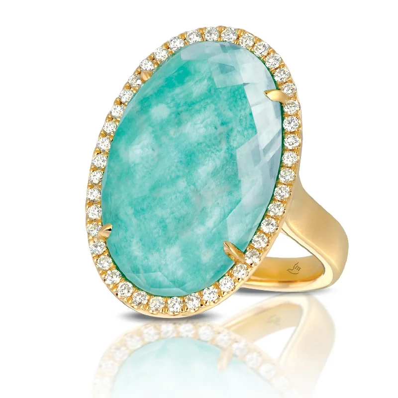 crystal drop necklaces for women -Amazonite and Diamond Ring