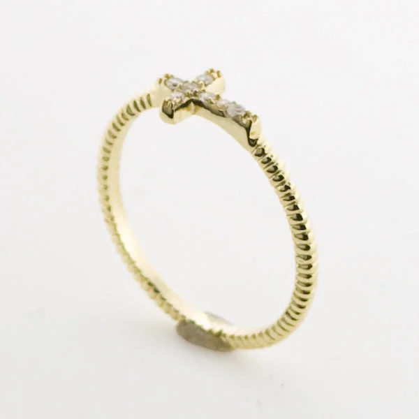 custom rings for women -Gold CZ Side Cross Ring