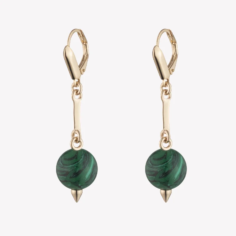 dangling pearl earrings for women -BEADED SPHERE DROP EARRINGS - MALACHITE