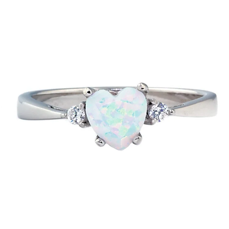 classic wedding rings for women -Olena: 0.81ct Heart Cut Fiery White Opal Promise Friendship Ring