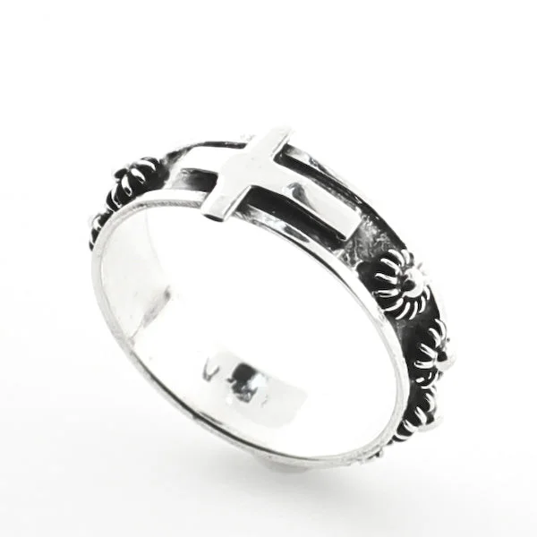 titanium rings for women -Side Cross Rosary Ring