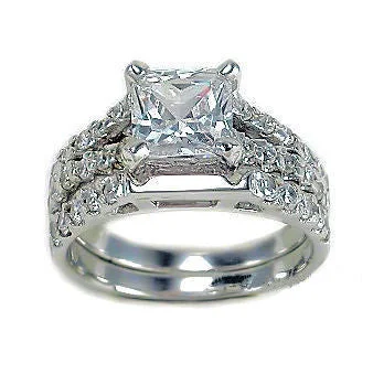 wedding ring sets for women -Elena: 3.3ct Princess Cut Ice on Fire Diamond CZ Wedding Ring Set