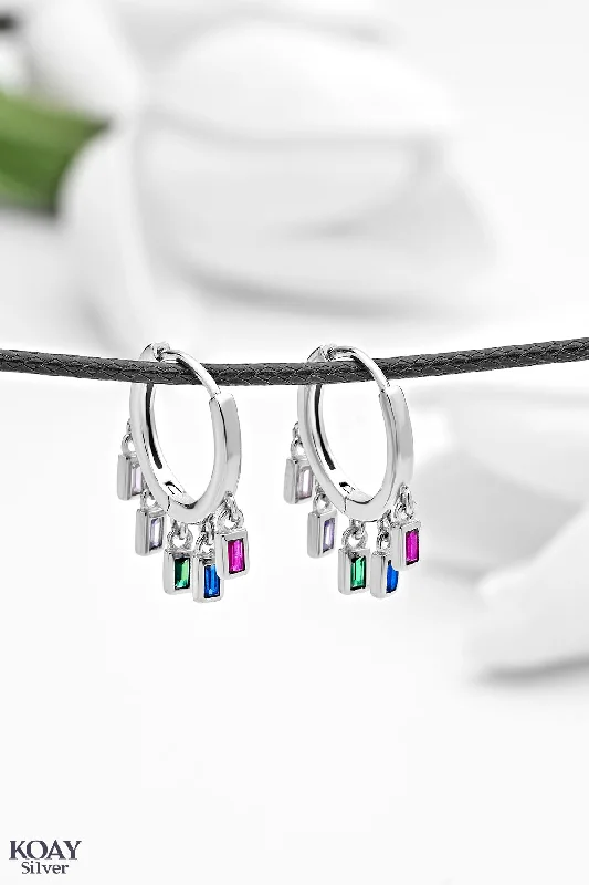 geometric earrings for women -Colored Zircons Hoop (02)